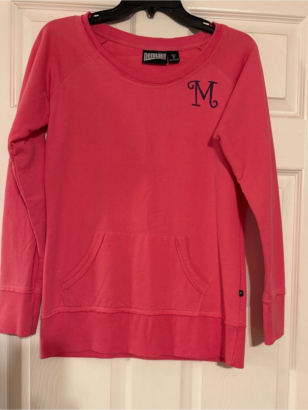 Pennant Womens Coral Pink Pullover Sweatshirt with Monogram M